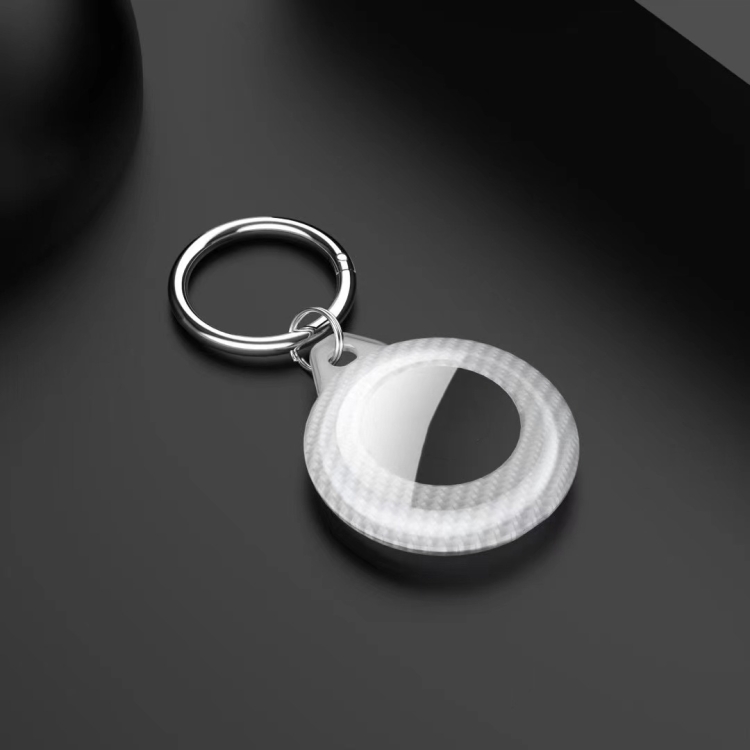 

Shockproof Anti-scratch Carbon Fiber Protective Case Cover with Keychain Ring Loop For AirTag(Transparent White)