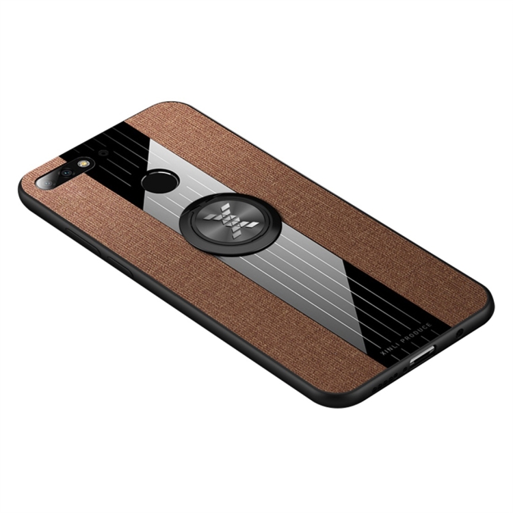 

For Huawei Honor 7C / Enjoy 8 XINLI Stitching Cloth Textue Shockproof TPU Protective Case with Ring Holder(Brown)