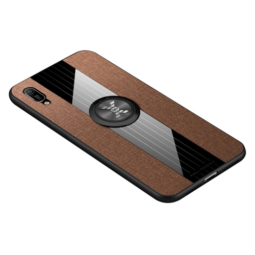 

For Huawei Enjoy 9e XINLI Stitching Cloth Textue Shockproof TPU Protective Case with Ring Holder(Brown)