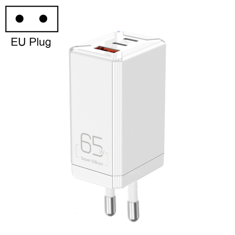 

ROCK T49 65W Dual Type-C / USB-C + USB Super Si Travel Charger Power Adapter, EU Plug(White)