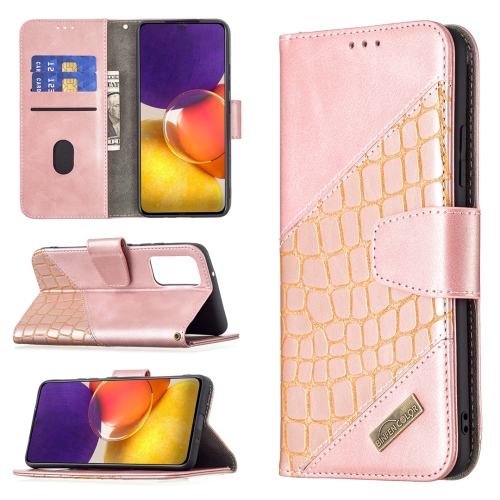 

For Samsung Galaxy A82 5G Matching Color Crocodile Texture Horizontal Flip PU Leather Case with Wallet & Holder & Card Slots(Rose Gold)