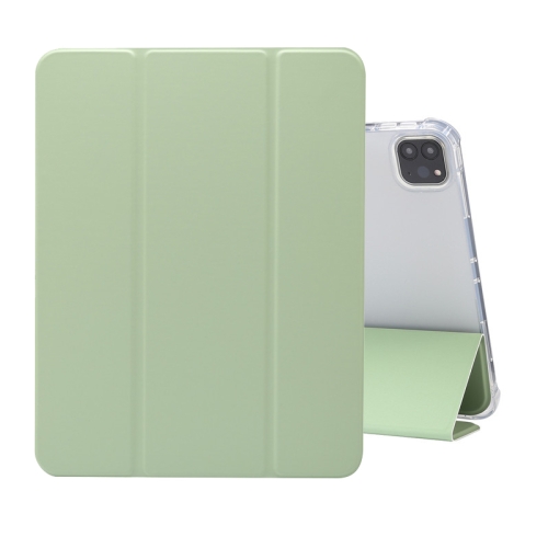 

Three-folding Electric Pressed Skin Texture Horizontal Flip Shockproof Transparent TPU + PU Leather Case with Holder & Pen Slot & Sleep / Wake-up Function For iPad Pro 11 (2021)(Matcha Green)