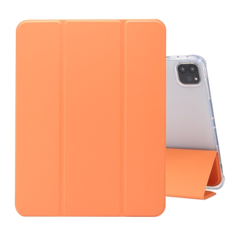 

Three-folding Electric Pressed Skin Texture Horizontal Flip Shockproof Transparent TPU + PU Leather Case with Holder & Pen Slot & Sleep / Wake-up Function For iPad Pro 11 (2021)(Orange)