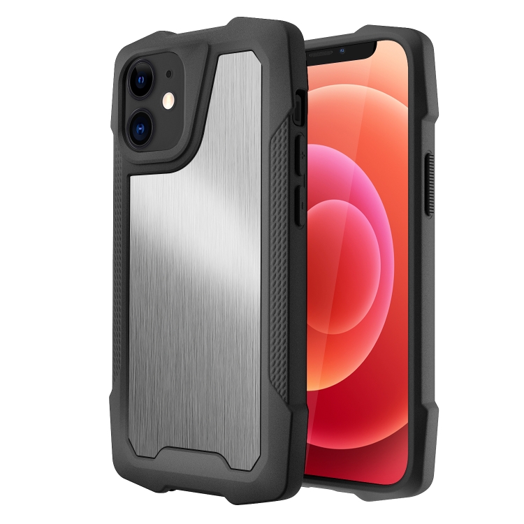 

Stainless Steel Metal PC Back Cover + TPU Heavy Duty Armor Shockproof Case For iPhone 12 mini(Brush Silver)