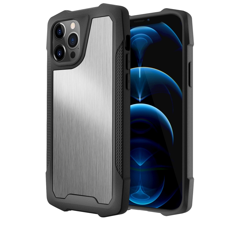 

Stainless Steel Metal PC Back Cover + TPU Heavy Duty Armor Shockproof Case For iPhone 12 / 12 Pro(Brush Silver)