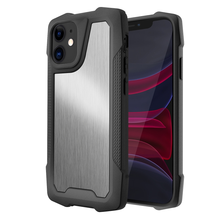 

Stainless Steel Metal PC Back Cover + TPU Heavy Duty Armor Shockproof Case For iPhone 11(Brush Silver)
