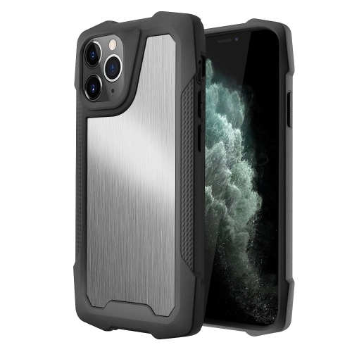 

Stainless Steel Metal PC Back Cover + TPU Heavy Duty Armor Shockproof Case For iPhone 11 Pro(Brush Silver)