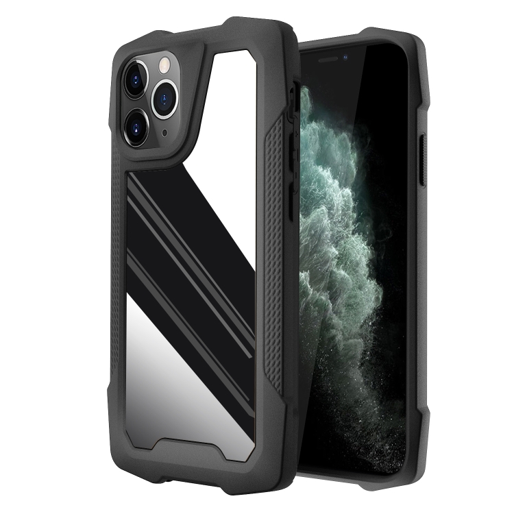

Stainless Steel Metal PC Back Cover + TPU Heavy Duty Armor Shockproof Case For iPhone 11 Pro Max(Mirror Black)