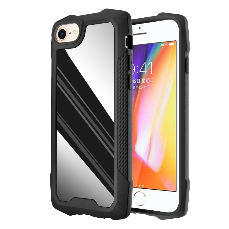

Stainless Steel Metal PC Back Cover + TPU Heavy Duty Armor Shockproof Case For iPhone 8 / 7 / SE 2020(Mirror Black)