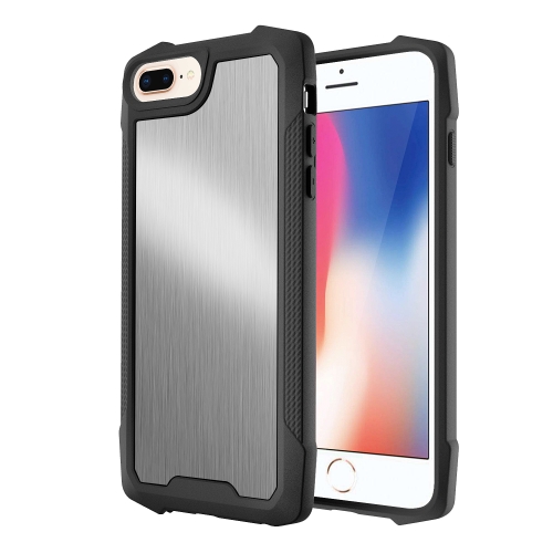 

Stainless Steel Metal PC Back Cover + TPU Heavy Duty Armor Shockproof Case For iPhone 8 Plus / 7 Plus(Brush Silver)