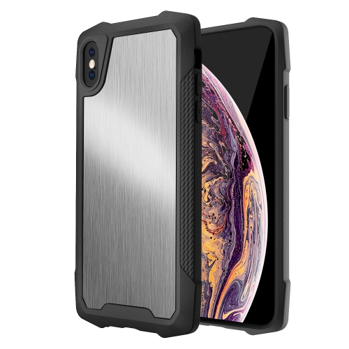 

Stainless Steel Metal PC Back Cover + TPU Heavy Duty Armor Shockproof Case For iPhone X / XS(Brush Silver)