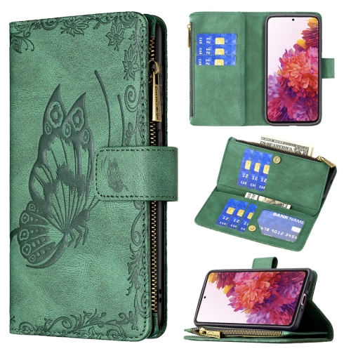 

For Samsung Galaxy S20 FE Flying Butterfly Embossing Pattern Zipper Horizontal Flip Leather Case with Holder & Card Slots & Wallet(Green)