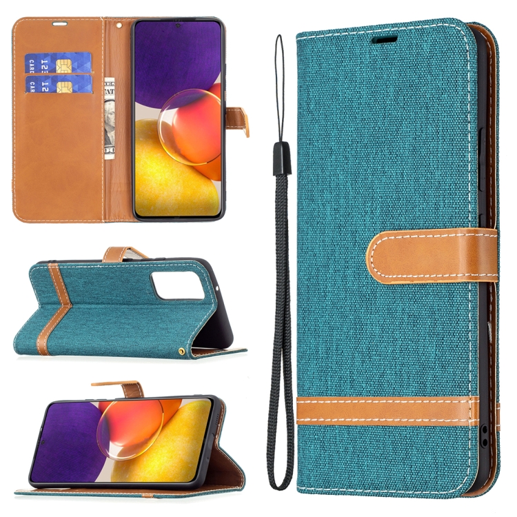 

For Samsung Galaxy A82 5G Color Matching Denim Texture Horizontal Flip Leather Case with Holder & Card Slots & Wallet & Lanyard(Green)