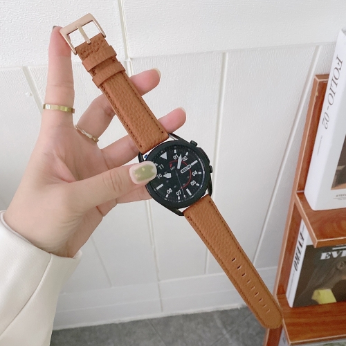 

For Samsung Galaxy Watch 3 45mm Sewing Litchi Texture Leather Replacement Strap Watchband(Brown)