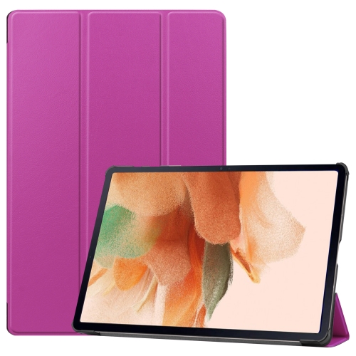 

For Samsung Galaxy Tab S7 Lite T730 / T735 / Tab S7 FE T736 Custer Texture Horizontal Flip Leather Case with Three-folding Holder & Sleep / Wake-up Function(Purple)