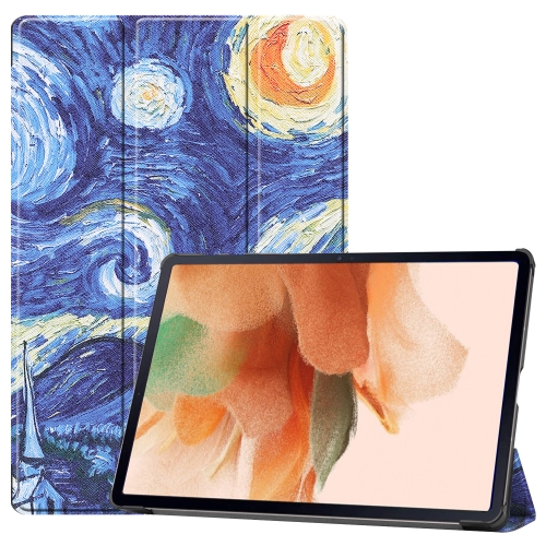 

For Samsung Galaxy Tab S7 Lite T730 / T735 / Tab S7 FE T736 Custer Painted PU Leather Case with Sleep / Wake-up Function & 3-Fold Holder(Starry Sky)