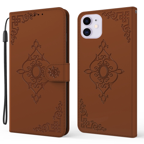 

Embossed Fortune Flower Pattern Horizontal Flip Leather Case with Holder & Card Slot & Wallet & Lanyard For iPhone 11(Brown)