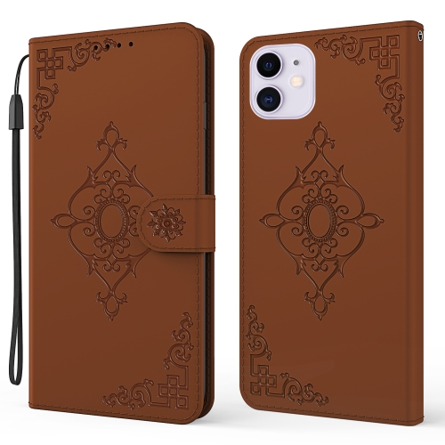 

Embossed Fortune Flower Pattern Horizontal Flip Leather Case with Holder & Card Slot & Wallet & Lanyard For iPhone 12 mini(Brown)
