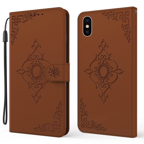 

Embossed Fortune Flower Pattern Horizontal Flip Leather Case with Holder & Card Slot & Wallet & Lanyard For iPhone X / XS(Brown)