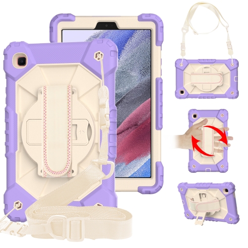 

For Samsung Galaxy Tab A7 Lite T220 / T225 Contrast Color Robot Shockproof Silicon + PC Protective Case with Holder & Shoulder Strap(Purple Beige)