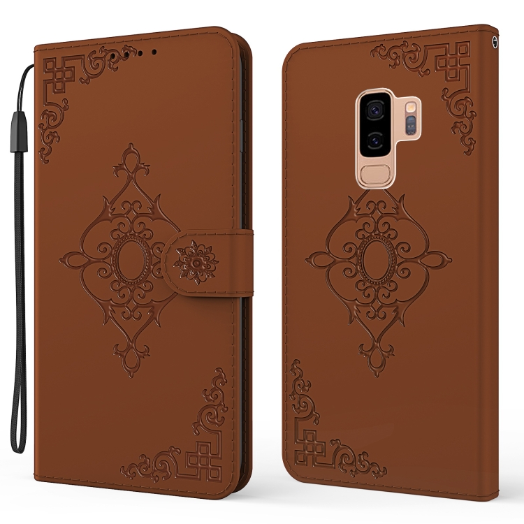 

For Samsung Galaxy S9+ Embossed Fortune Flower Pattern Horizontal Flip Leather Case with Holder & Card Slot & Wallet & Lanyard(Brown)