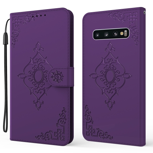 

For Samsung Galaxy S10+ Embossed Fortune Flower Pattern Horizontal Flip Leather Case with Holder & Card Slot & Wallet & Lanyard(Purple)