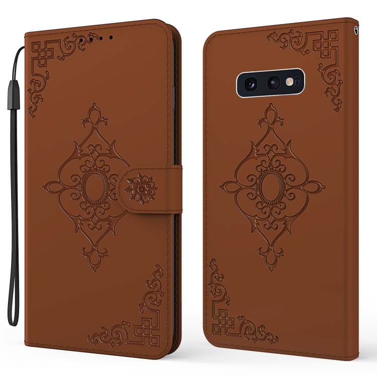 

For Samsung Galaxy S10e Embossed Fortune Flower Pattern Horizontal Flip Leather Case with Holder & Card Slot & Wallet & Lanyard(Brown)