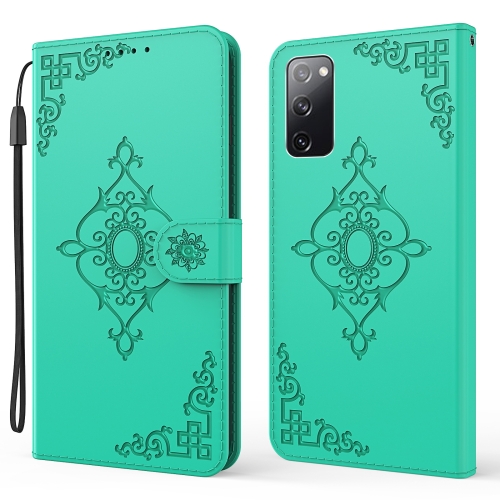 

For Samsung Galaxy S20 FE Embossed Fortune Flower Pattern Horizontal Flip Leather Case with Holder & Card Slot & Wallet & Lanyard(Green)