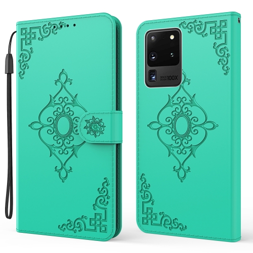 

For Samsung Galaxy S20 Ultra Embossed Fortune Flower Pattern Horizontal Flip Leather Case with Holder & Card Slot & Wallet & Lanyard(Green)