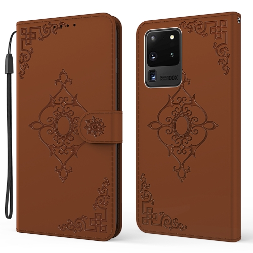 

For Samsung Galaxy S20 Ultra Embossed Fortune Flower Pattern Horizontal Flip Leather Case with Holder & Card Slot & Wallet & Lanyard(Brown)