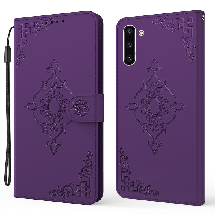 

For Samsung Galaxy Note10 Embossed Fortune Flower Pattern Horizontal Flip Leather Case with Holder & Card Slot & Wallet & Lanyard(Purple)