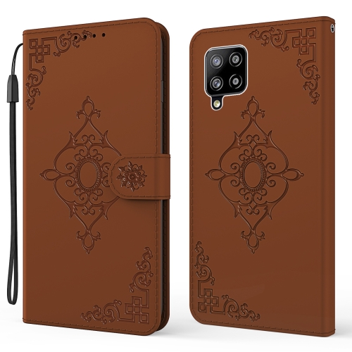 

For Samsung Galaxy A42 5G Embossed Fortune Flower Pattern Horizontal Flip Leather Case with Holder & Card Slot & Wallet & Lanyard(Brown)