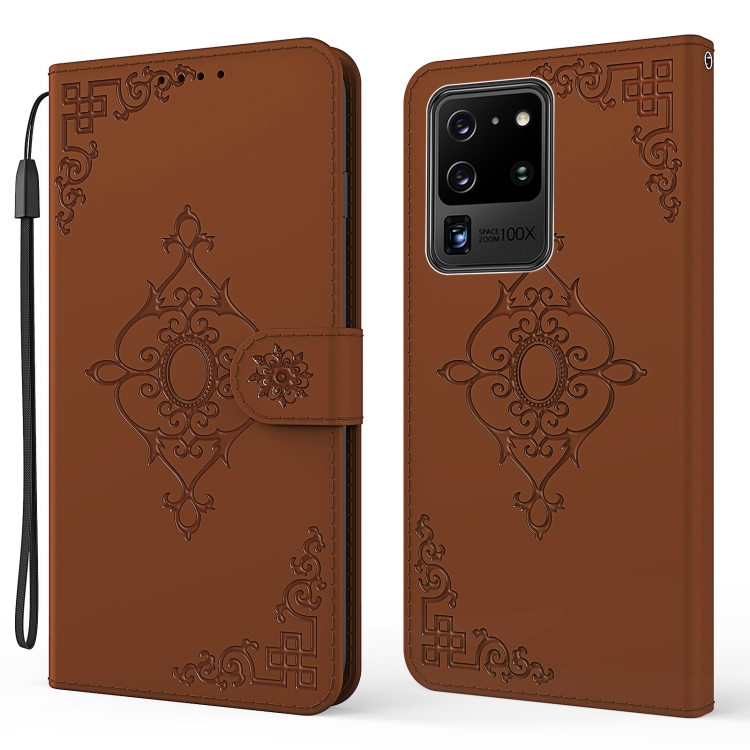 

For Samsung Galaxy S21 Ultra 5G Embossed Fortune Flower Pattern Horizontal Flip Leather Case with Holder & Card Slot & Wallet & Lanyard(Brown)