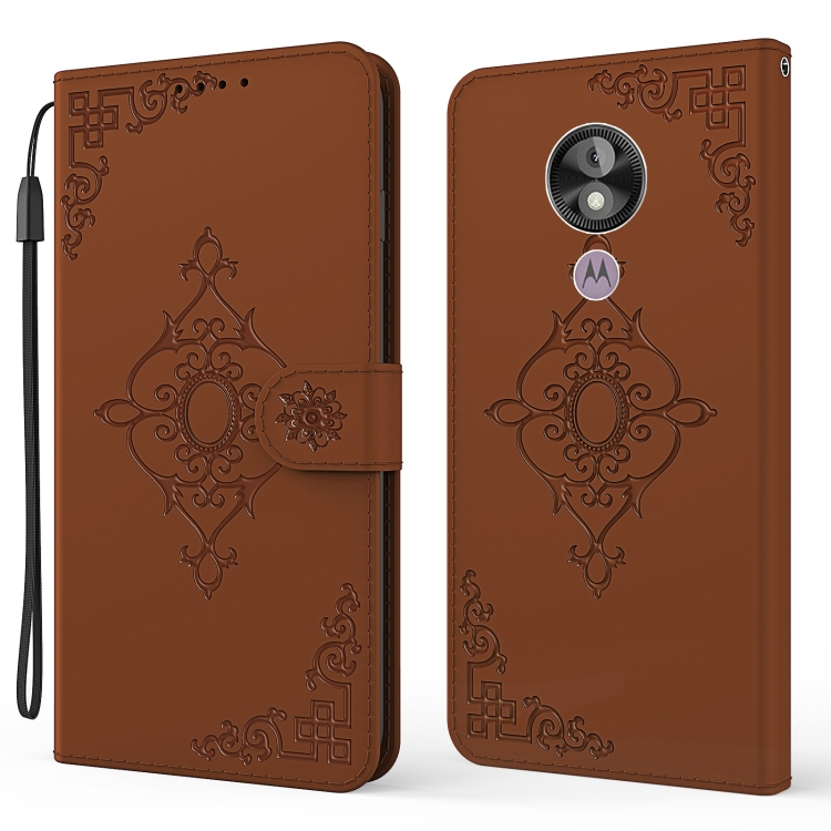 

For Motorola Moto G7 Power EU / US Version Embossed Fortune Flower Pattern Horizontal Flip Leather Case with Holder & Card Slot & Wallet & Lanyard(Brown)