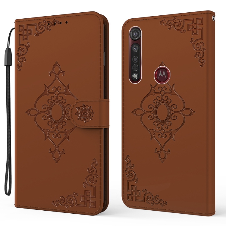 

For Motorola Moto G8 Plus Embossed Fortune Flower Pattern Horizontal Flip Leather Case with Holder & Card Slot & Wallet & Lanyard(Brown)
