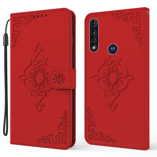 

For Motorola Moto G8 Power Lite Embossed Fortune Flower Pattern Horizontal Flip Leather Case with Holder & Card Slot & Wallet & Lanyard(Red)