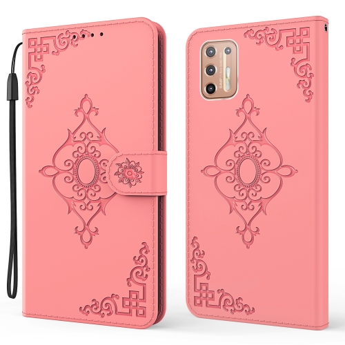 

For Motorola Moto G9 Plus Embossed Fortune Flower Pattern Horizontal Flip Leather Case with Holder & Card Slot & Wallet & Lanyard(Pink)