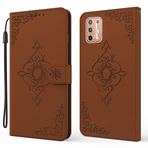 

For Motorola Moto G9 Plus Embossed Fortune Flower Pattern Horizontal Flip Leather Case with Holder & Card Slot & Wallet & Lanyard(Brown)