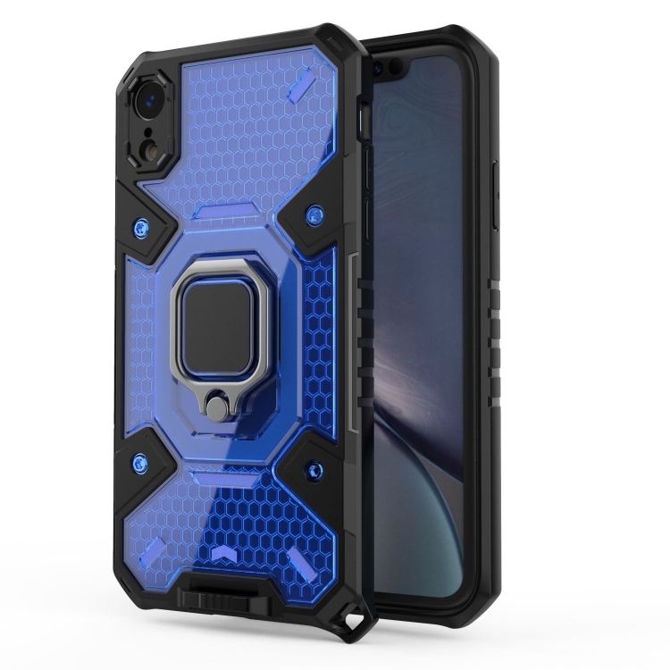 

For iPhone XR Space PC+TPU Ring Holder Protective Case(Blue)