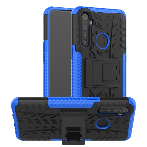 

For OPPO Realme 5 Tire Texture TPU + PC Shockproof Case with Holder(Blue)