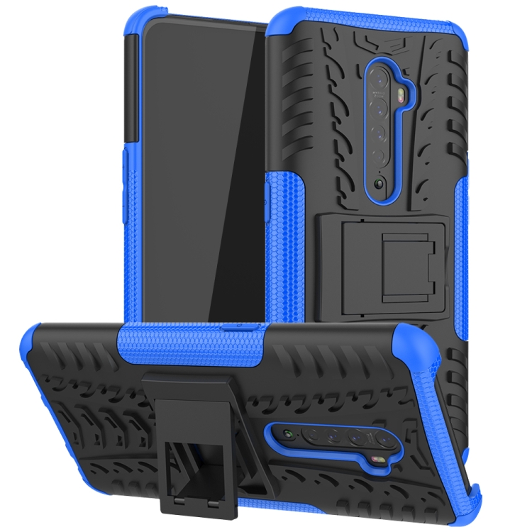 

For OPPO RENO 2 Tire Texture TPU + PC Shockproof Case with Holder(Blue)
