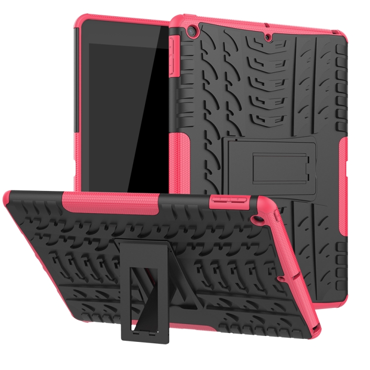 

For iPad 10.2 Tire Texture TPU + PC Shockproof Case with Holder(Pink)