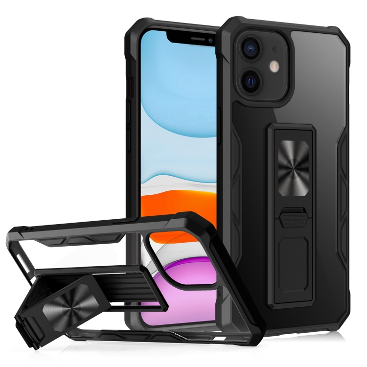 

Clear Acrylic + Shockproof TPU Magnetic Protective Case with Invisible Holder For iPhone 11(Black)
