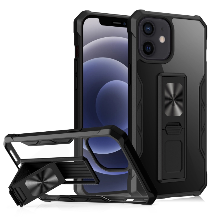 

Clear Acrylic + Shockproof TPU Magnetic Protective Case with Invisible Holder For iPhone 12 / 12 Pro(Black)