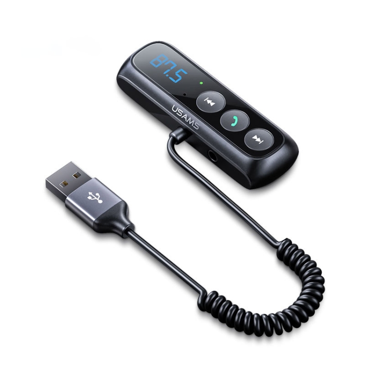 

USAMS US-SJ503 USB Car FM Bluetooth Digital Audio Adapter, Support AUX & 128GB TF Card & Hands-free Call & Navigation Broadcast(Black)
