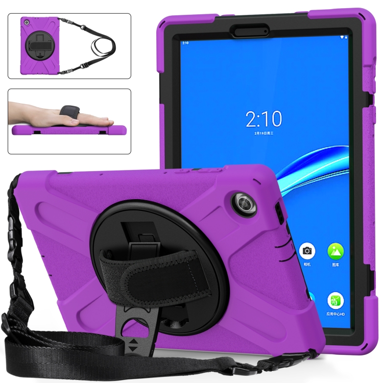 

For Lenovo Tab M10 Plus TB-X606F Shockproof Colorful Silicone + PC Protective Case with Holder & Hand Strap & Shoulder Strap(Purple)