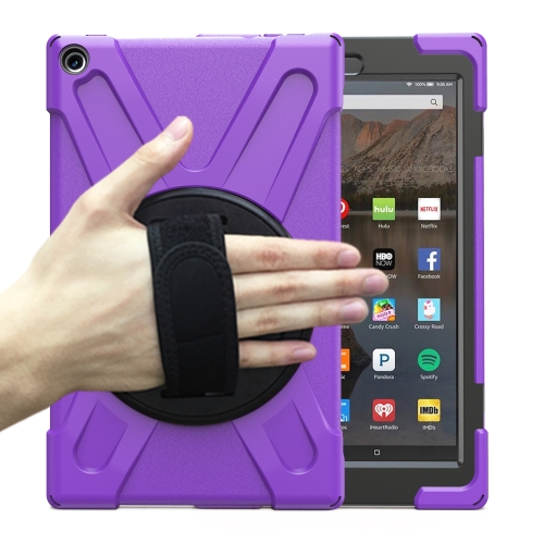 

For Amazon Kindle Fire HD10 2019 Shockproof Colorful Silicone + PC Protective Case with Holder & Hand Strap & Shoulder Strap(Purple)