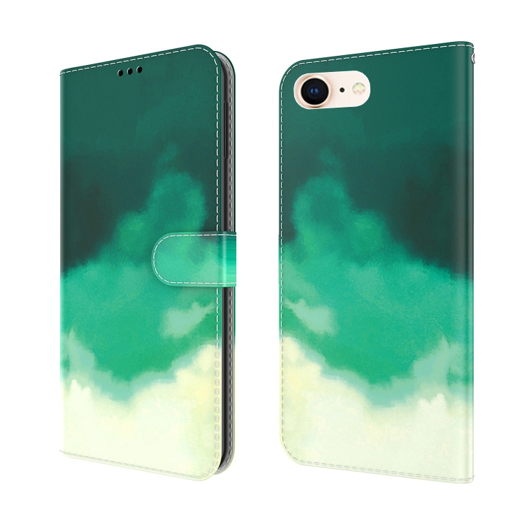 

Watercolor Pattern Horizontal Flip Leather Case with Holder & Card Slot & Wallet For iPhone SE 2020 & 8 & 7(Cyan Green)