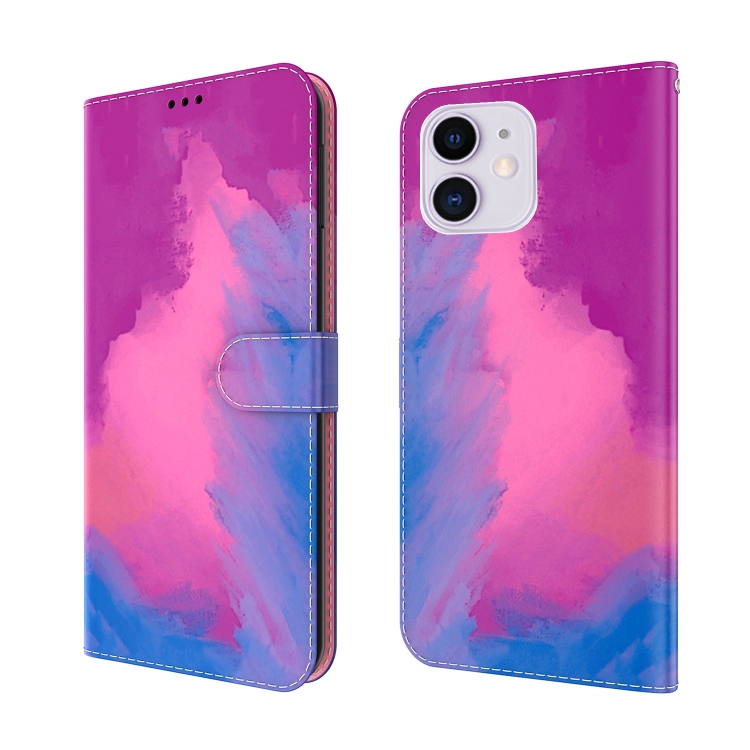 

Watercolor Pattern Horizontal Flip Leather Case with Holder & Card Slot & Wallet For iPhone 12 / 12 Pro(Purple Red)