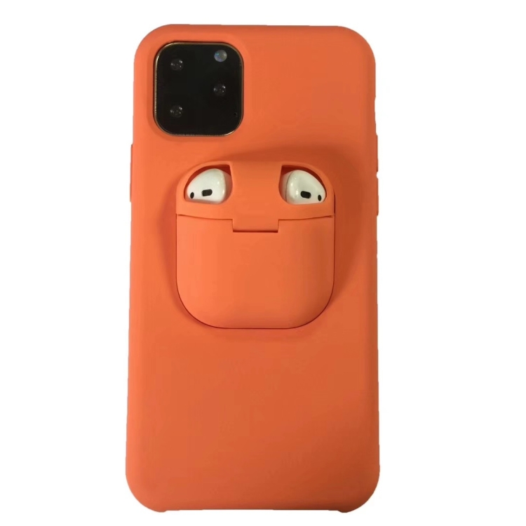 

For iPhone 11 Liquid Silicone Shockproof Protective Case with Apple AirPods Case(Orange)
